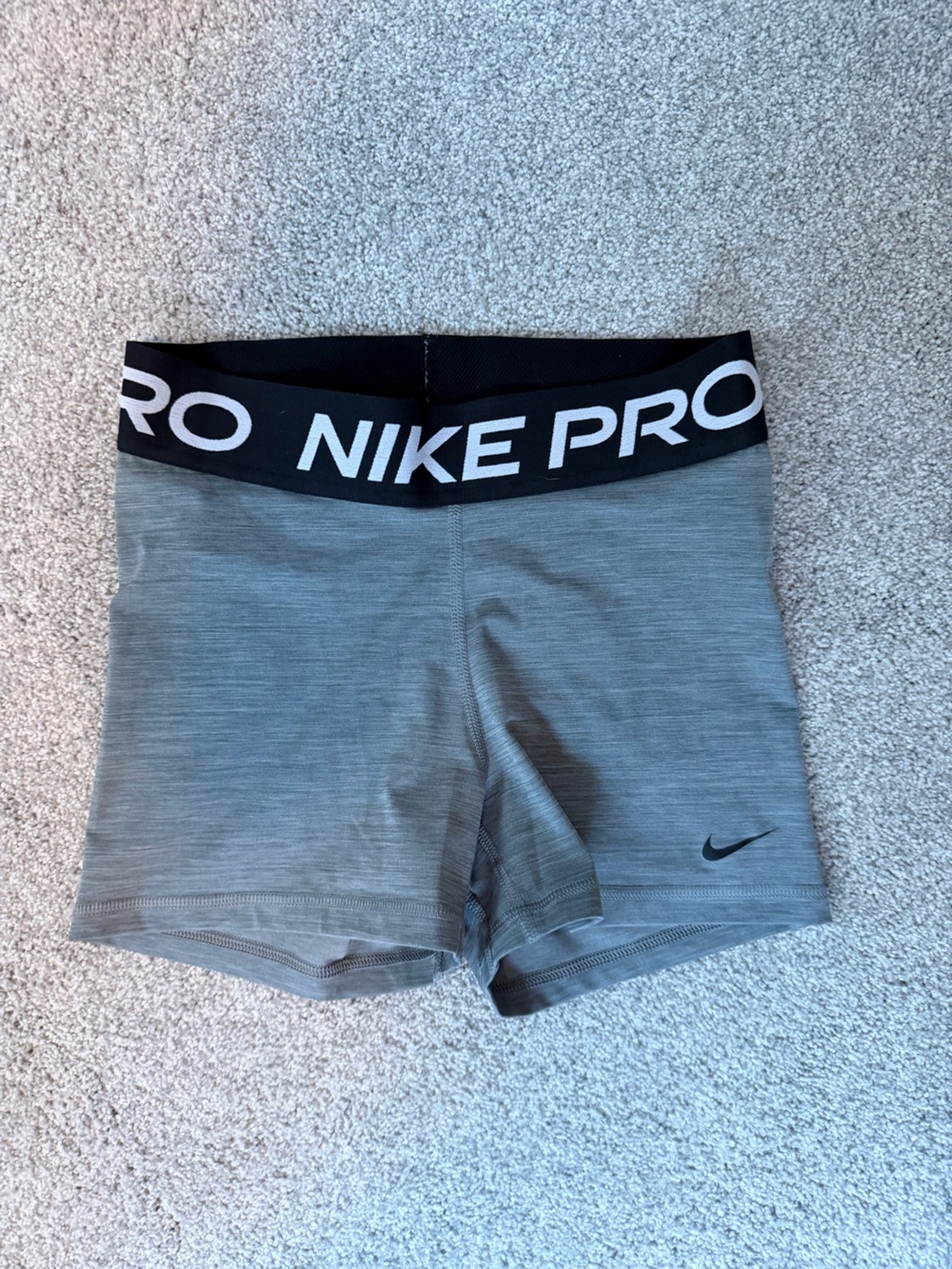 Nike Pro Grey Athletic Compression Shorts with Black Branded Waistband